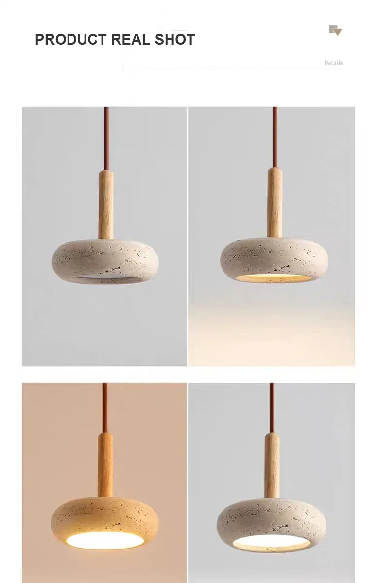 Wabi-sabi Chandelier Nordic Yellow Travertine Bedside  Retro Flying Saucer Restaurant Bar Stone LED — image 15