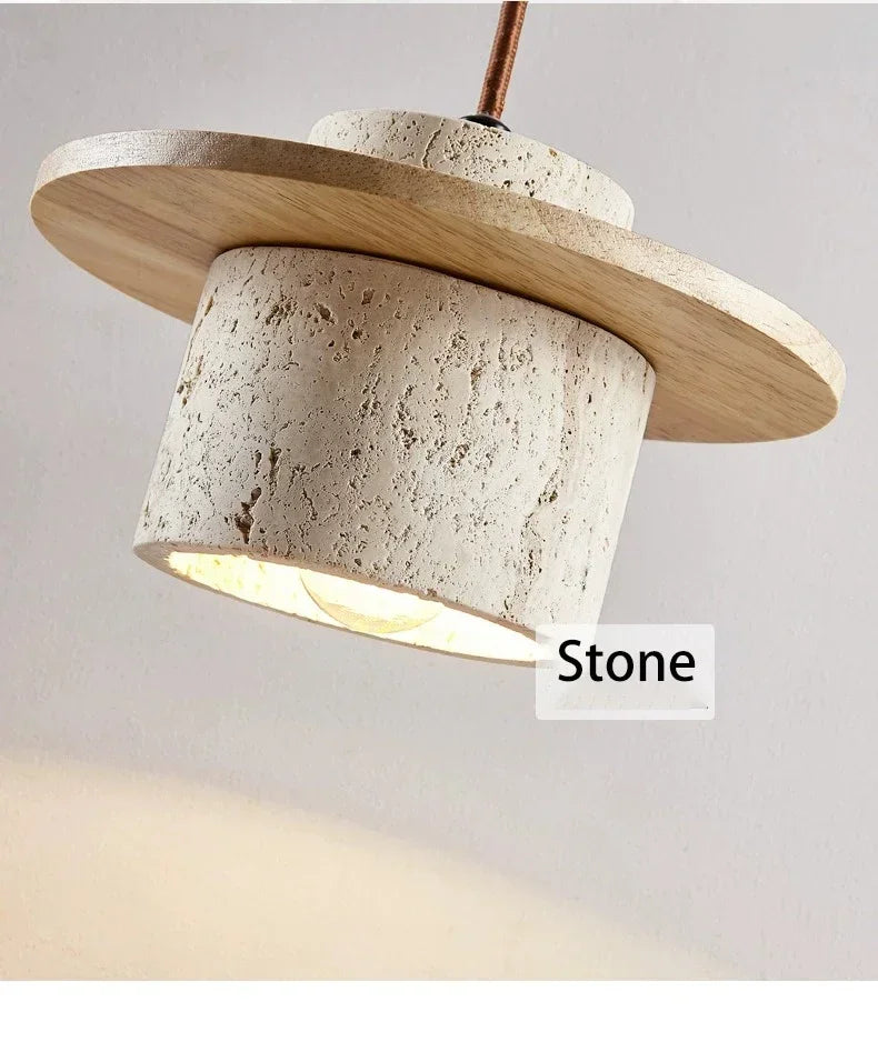 High Quality Stone Pendant Light Indoor LED Walnut/Log Yellow Travertine Chandelier Parlor Bedroom Cafe Bar Hanging Light — room setting