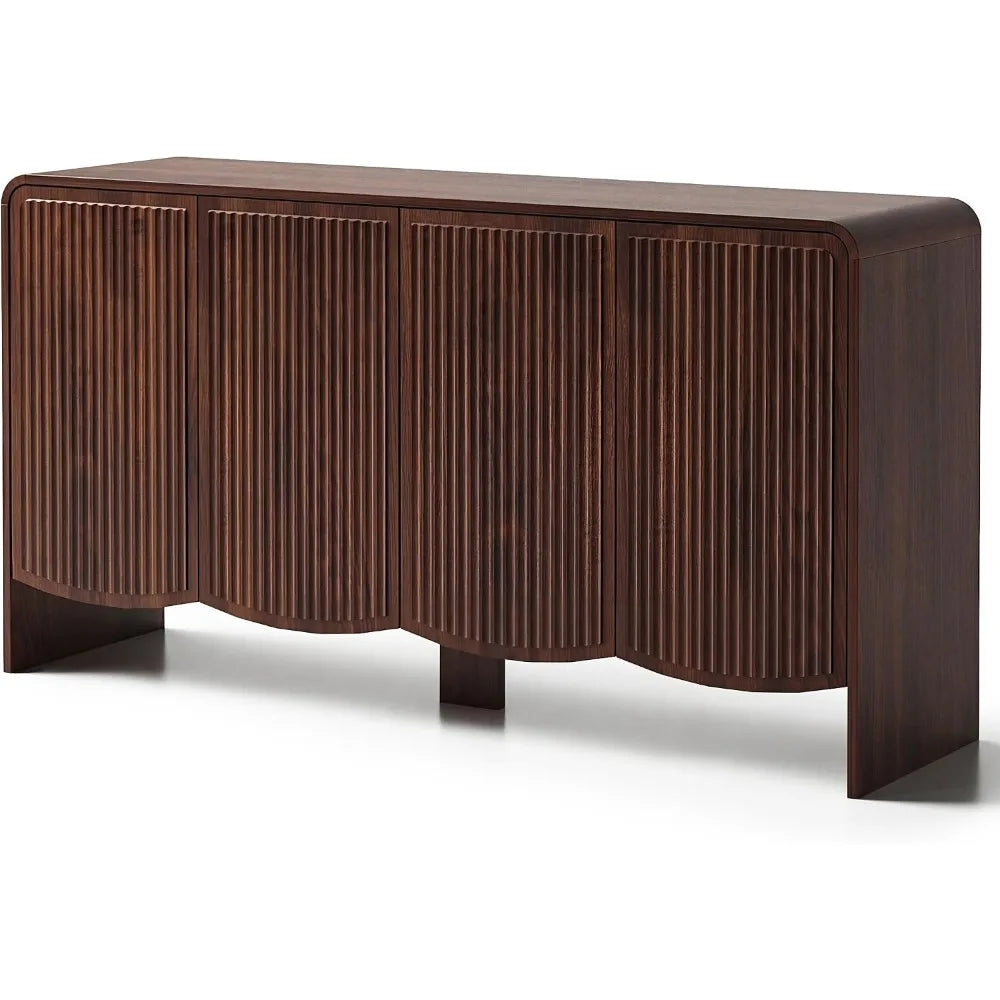 Fluted Sideboard Buffet Cabinet — 58" Curved Storage Cabinet