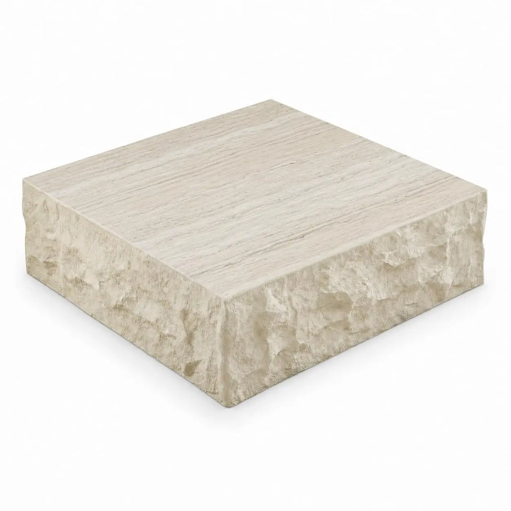 35.43" Square Faux Marble Travertine Coffee Table