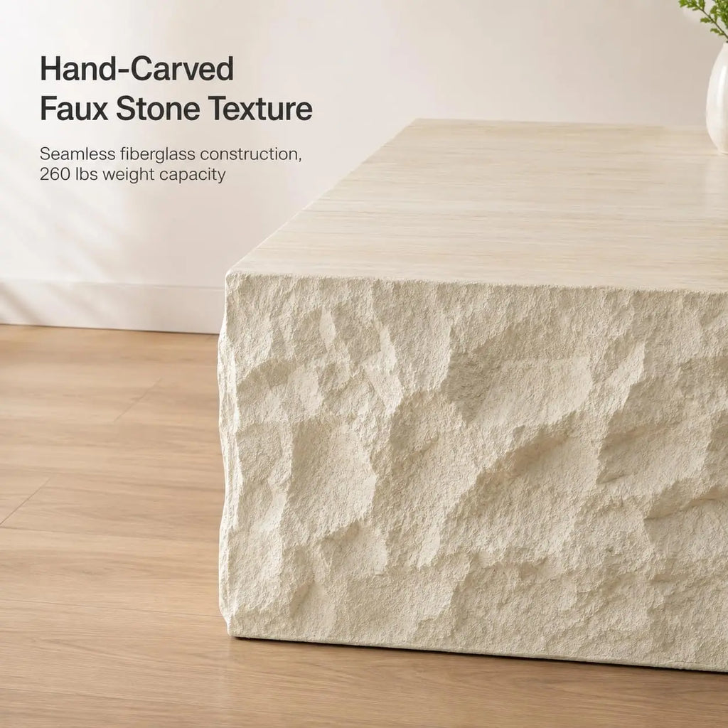 35.43" Square Faux Marble Travertine Coffee Table