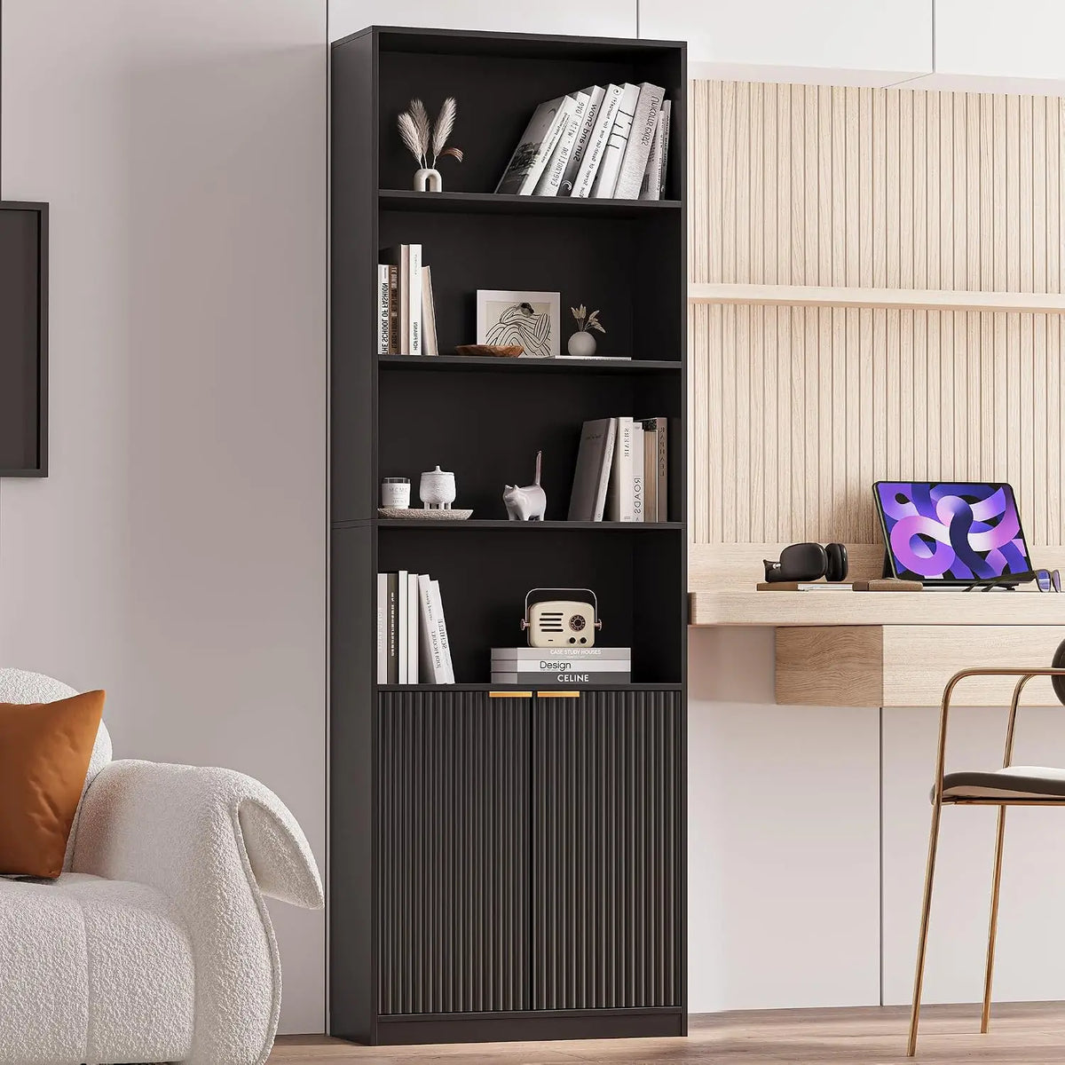 69" Tall Bookcase with Storage Doors — 6-Shelf Display Shelf