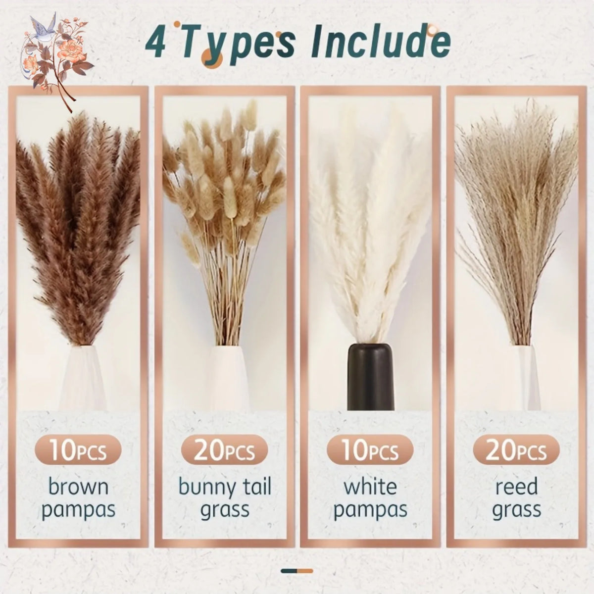 Natural Pampas & Rabbit Tail Grass Bouquet — Boho Table Decor