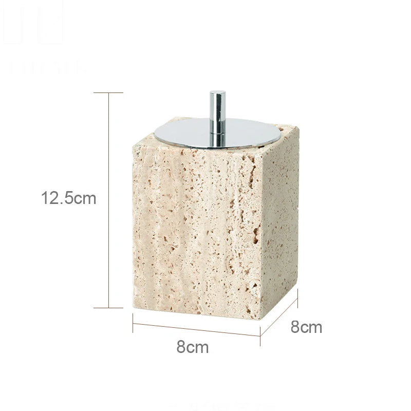 Travertine Bathroom Accessory Set — Vanity Tray & Diffuser, 9-Piece