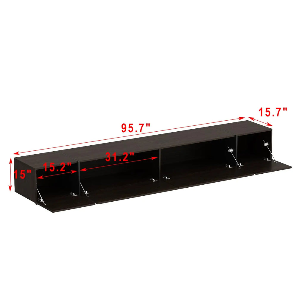 Modern TV stand with flip-down drawers — product detail view