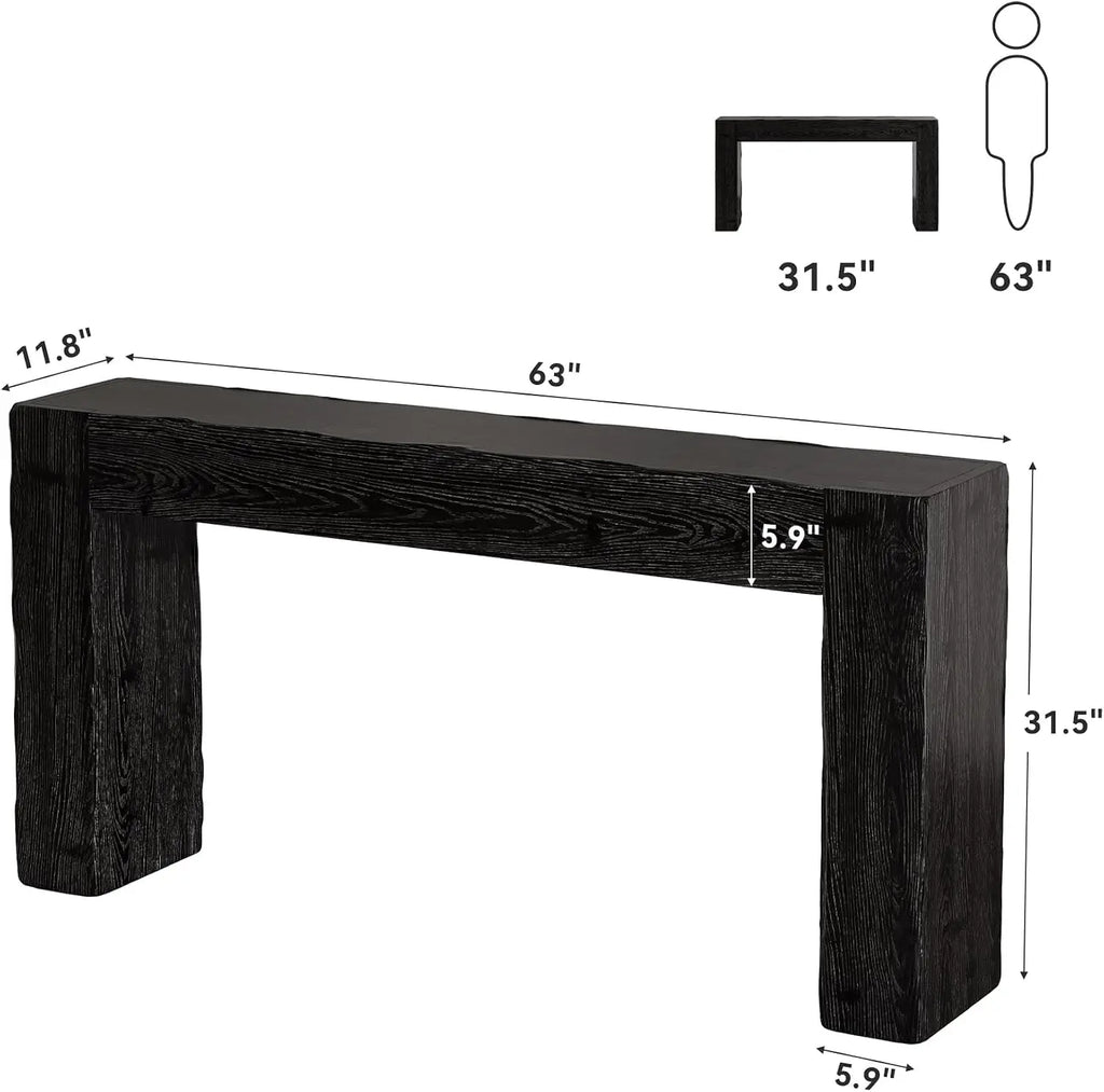 Solid wood console table in black farmhouse silhouette