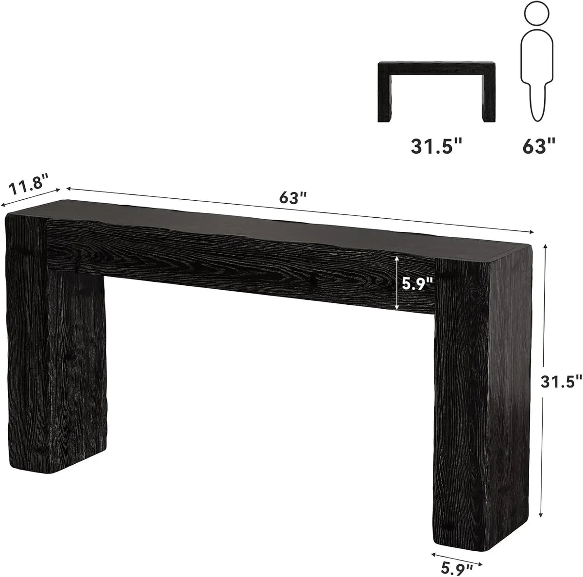 Solid wood console table in black farmhouse silhouette