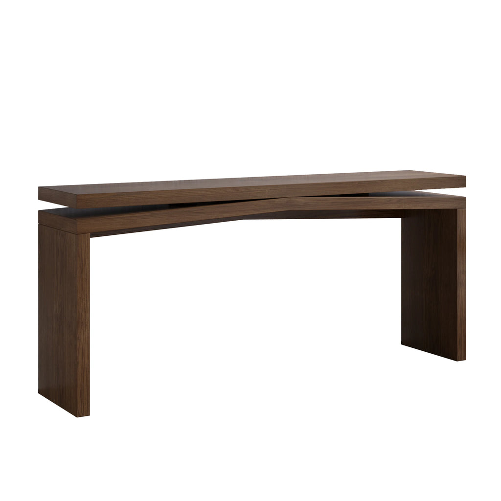 Rustic wood veneer console table in antique rustic brown finish