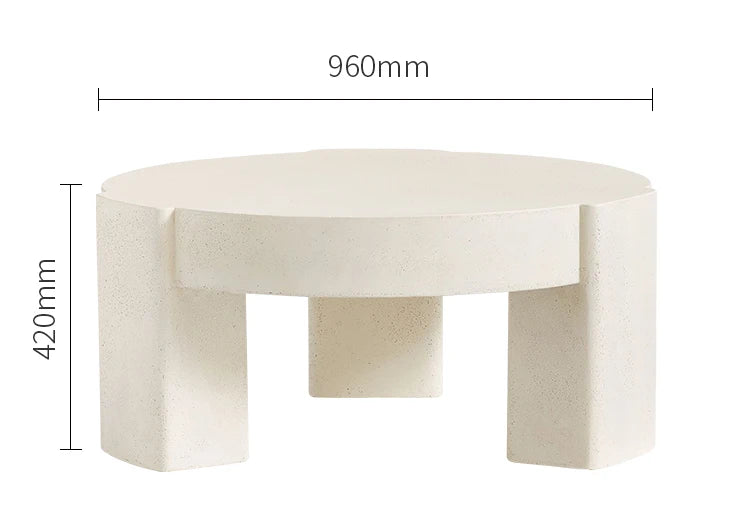 Cream Stone Round Coffee Table - French Minimalist