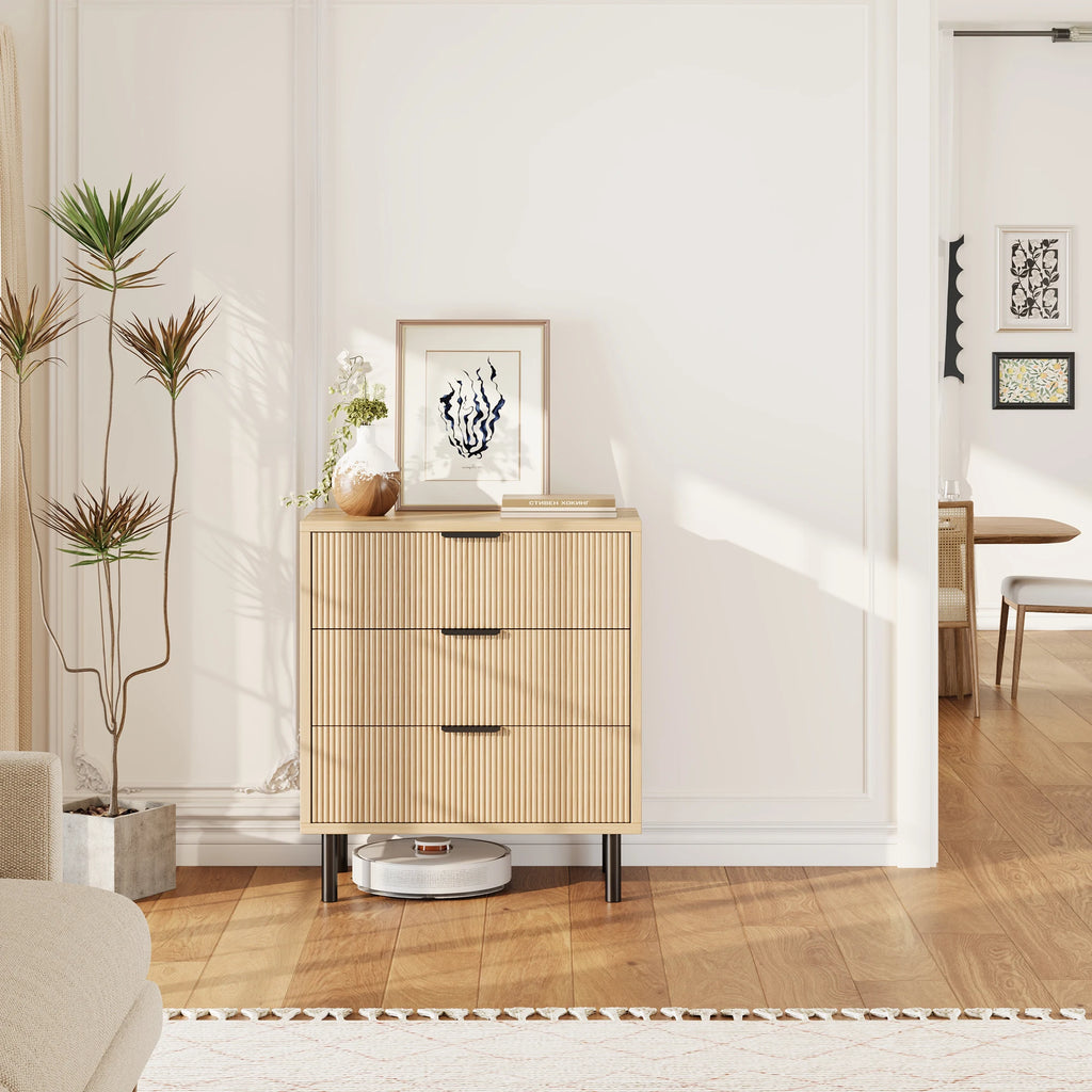 Fluted 3-Drawer Dresser — Modern Wood Bedroom Chest