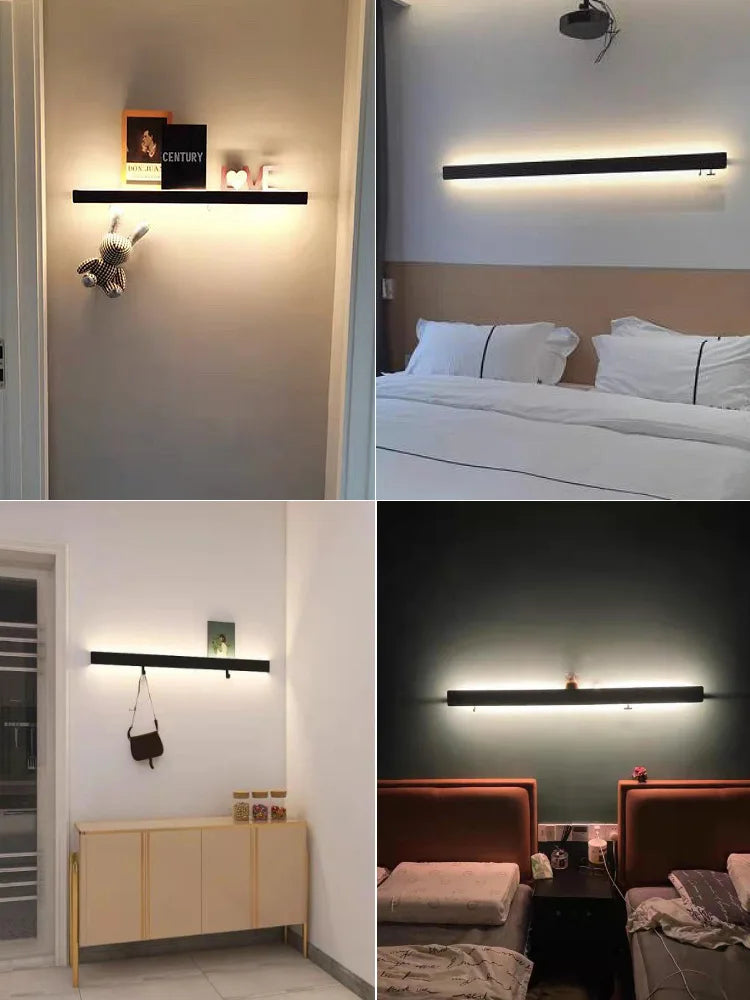Minimalist Rectangular Bedroom Bedside Storage Light TV Background Wall Ambient Light, Home Hallway Hanging Wall Light — room setting