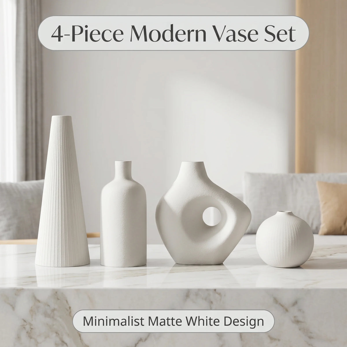 Wabi-Sabi Irregular 4-Piece Vase Set — Matte PLA