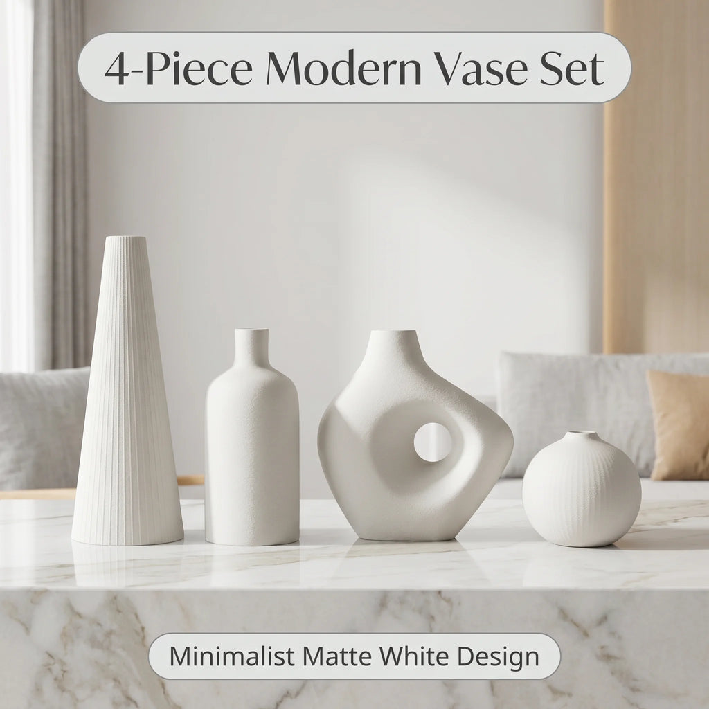 Wabi-Sabi Irregular 4-Piece Vase Set — Matte PLA