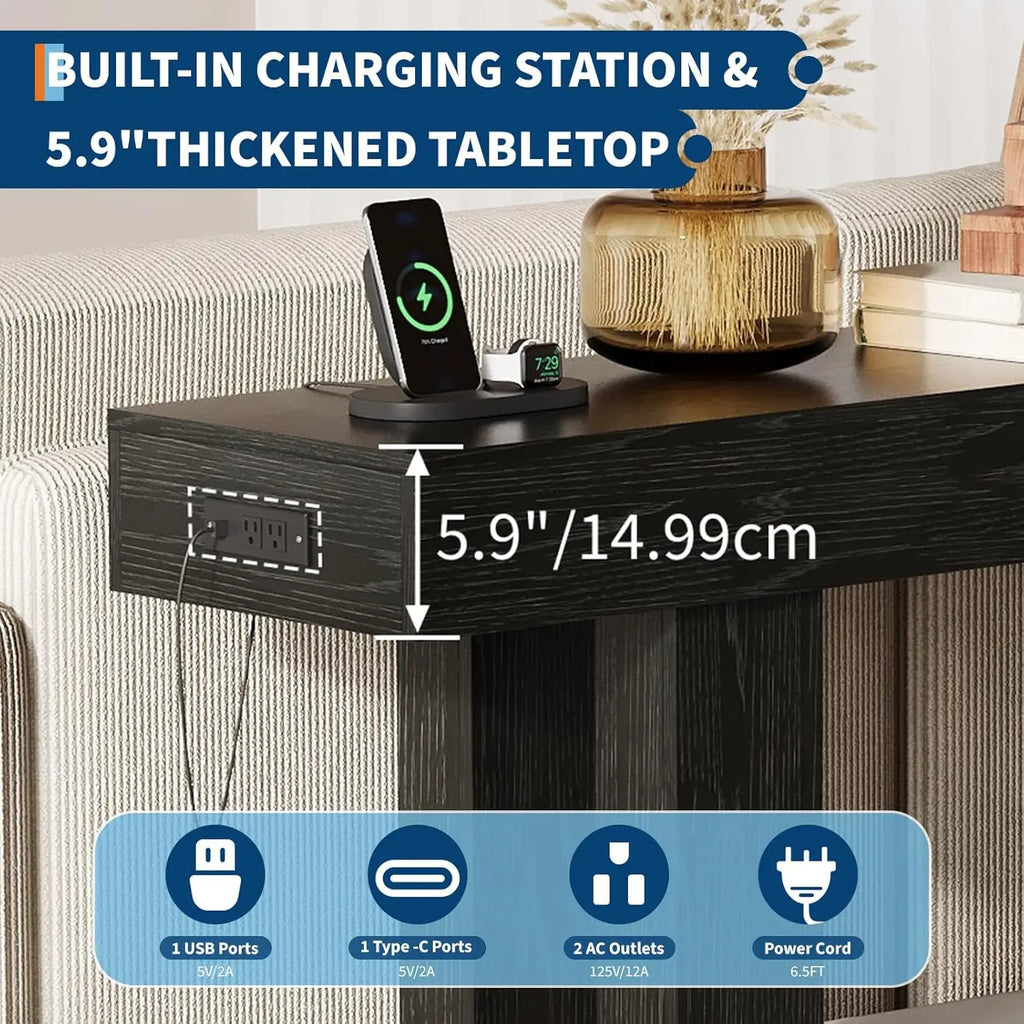 Console table with built-in power outlets in an entryway