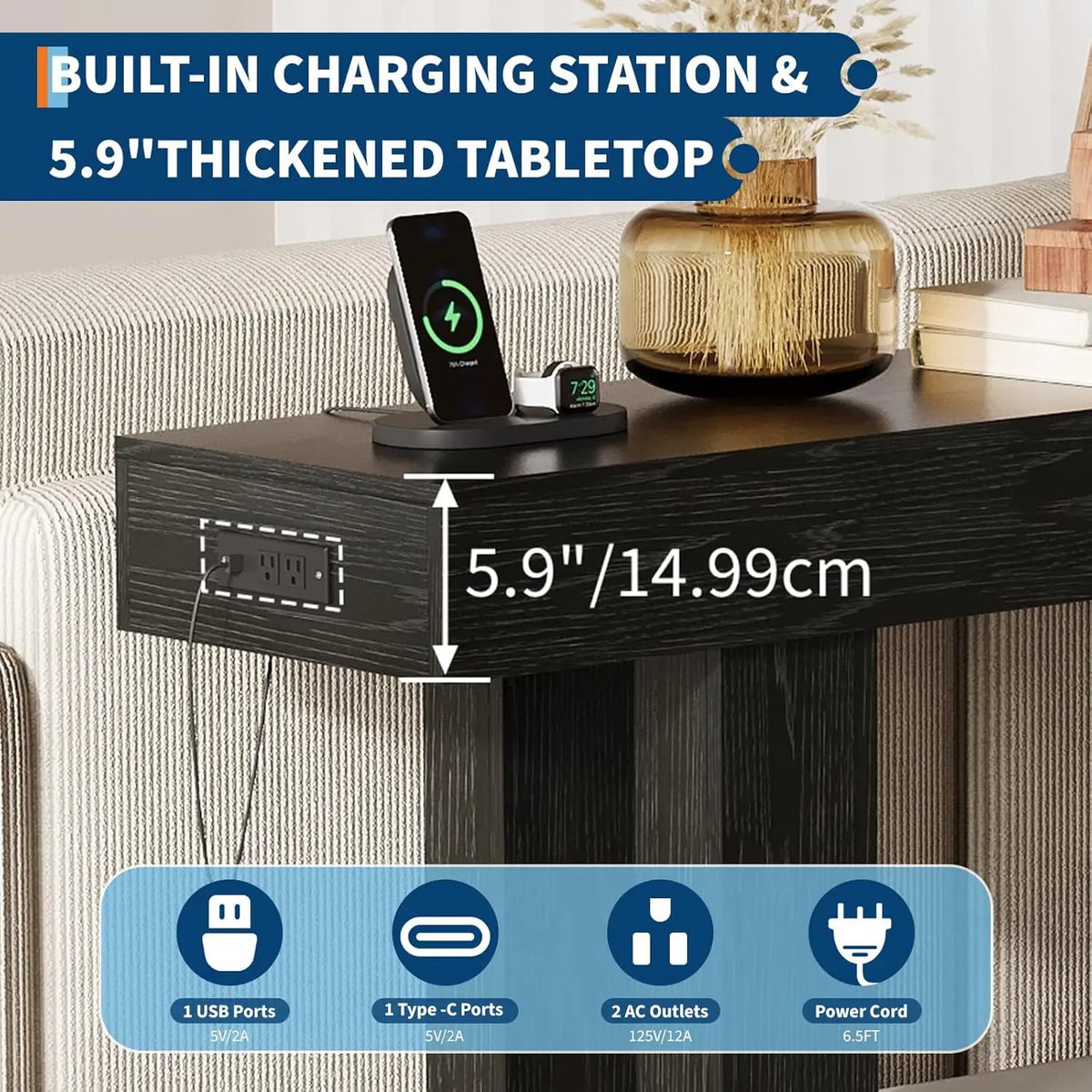Console table with built-in power outlets in an entryway
