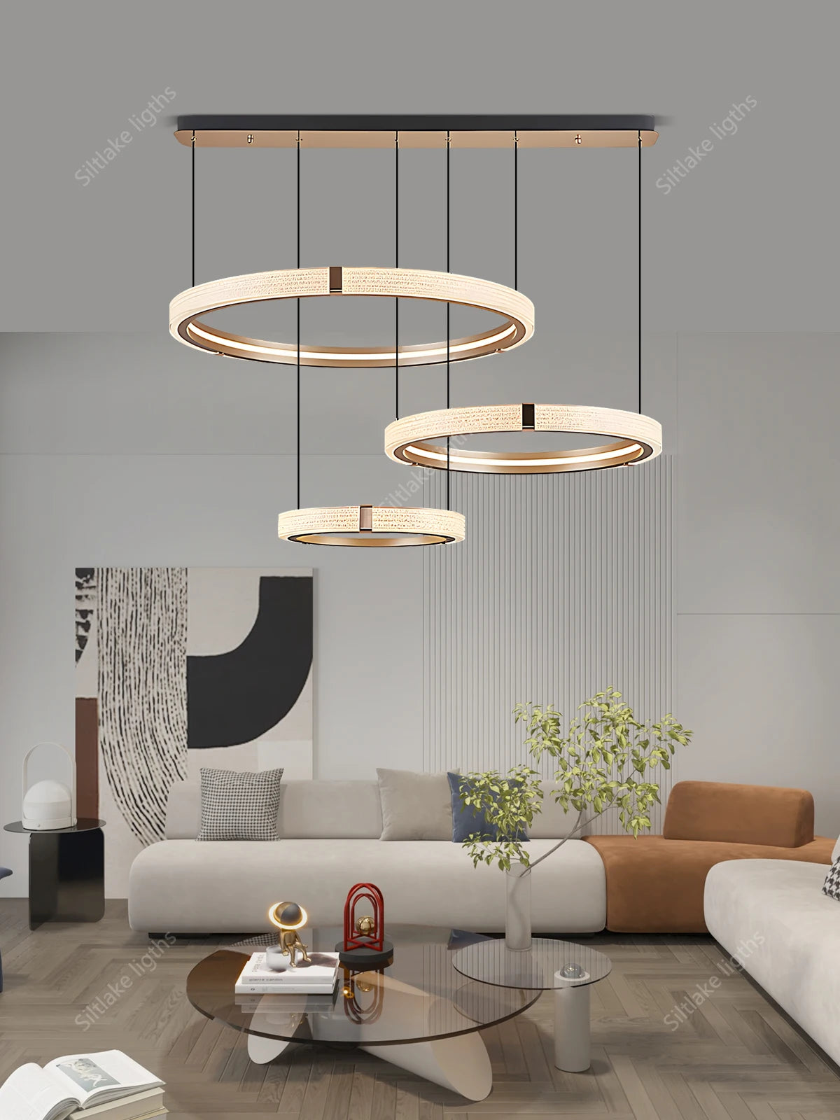 Modern Round Ring Chandelier — Aluminum & Acrylic Ceiling Light