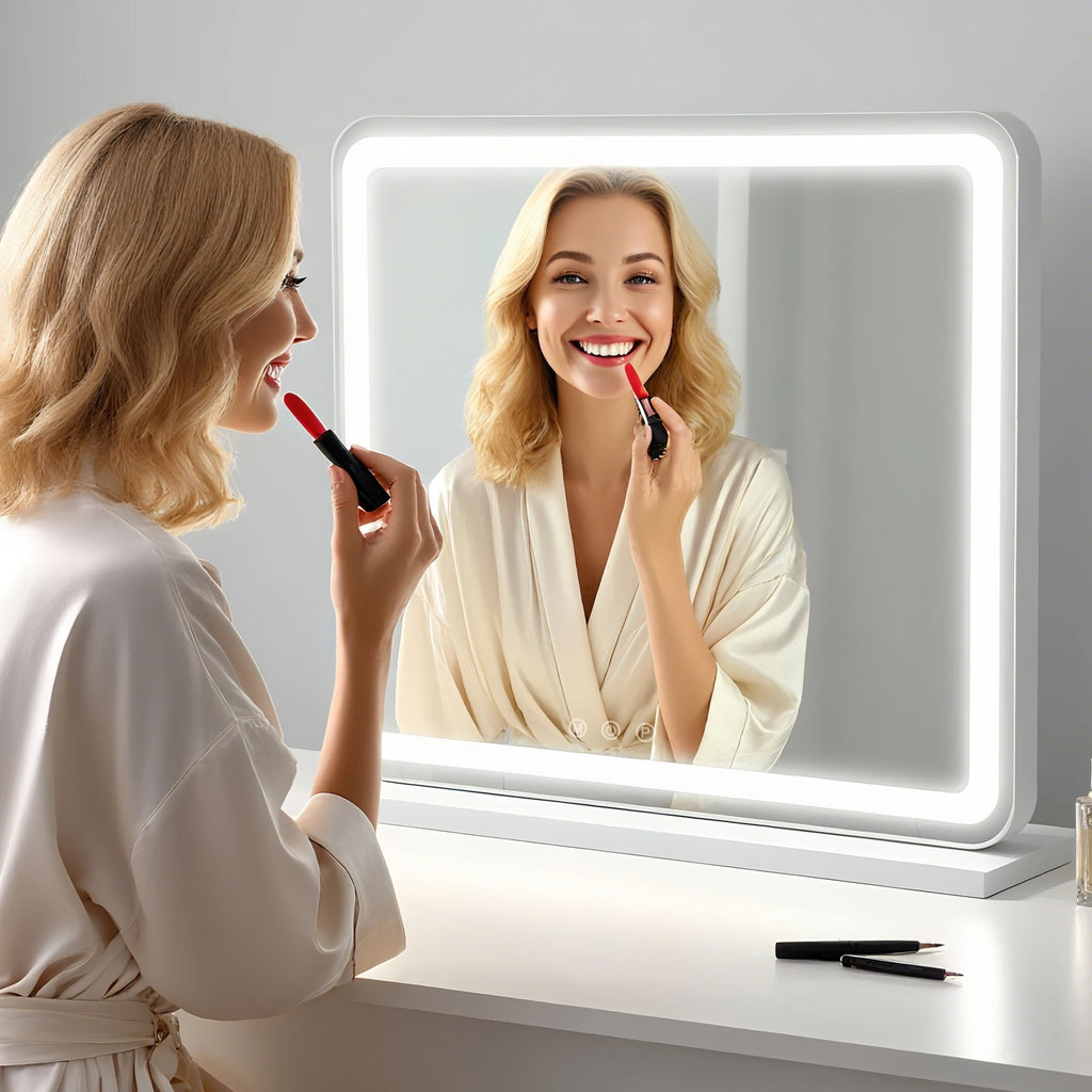 LED vanity mirror with aluminum frame — side angle