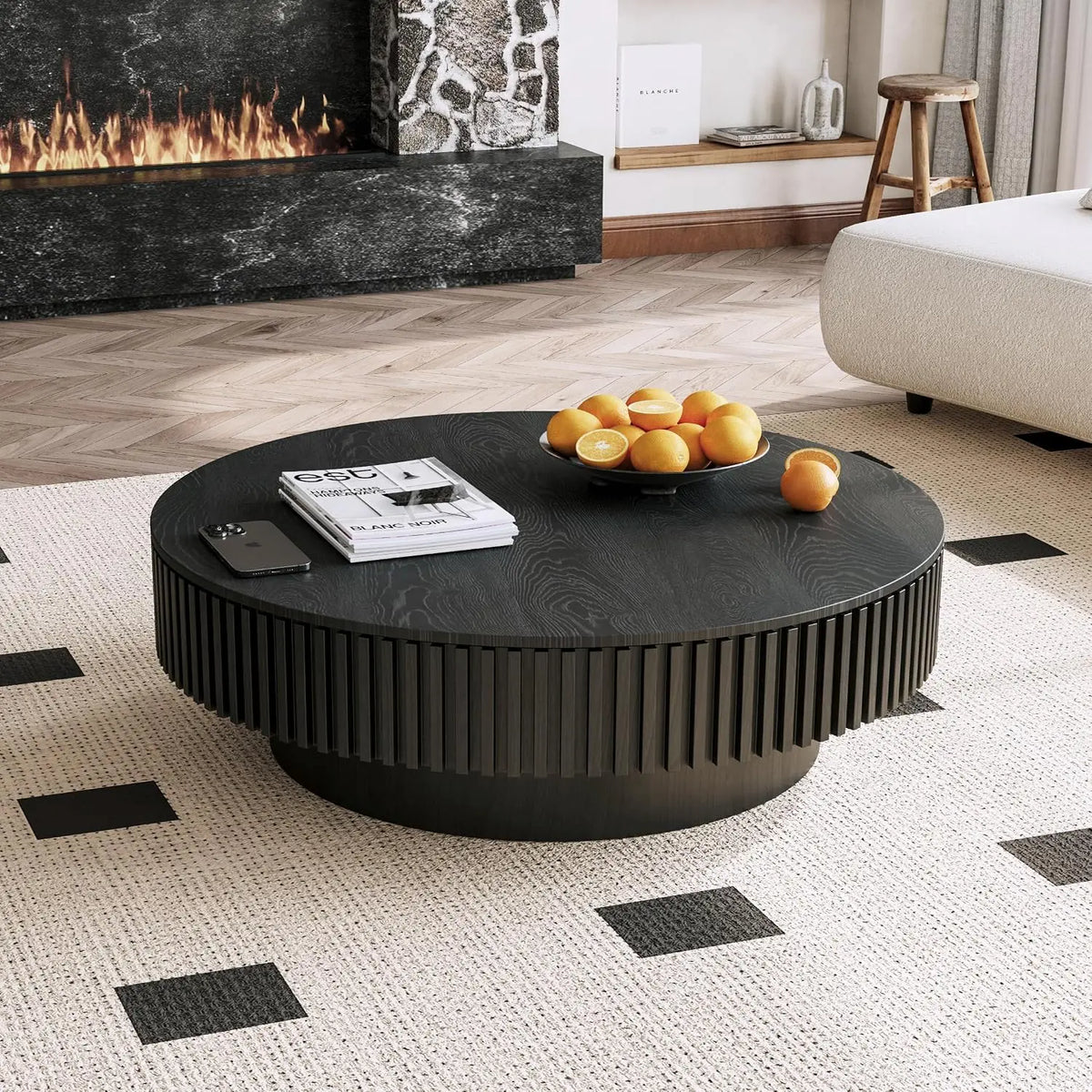 Round Storage Coffee Table - Modern Walnut