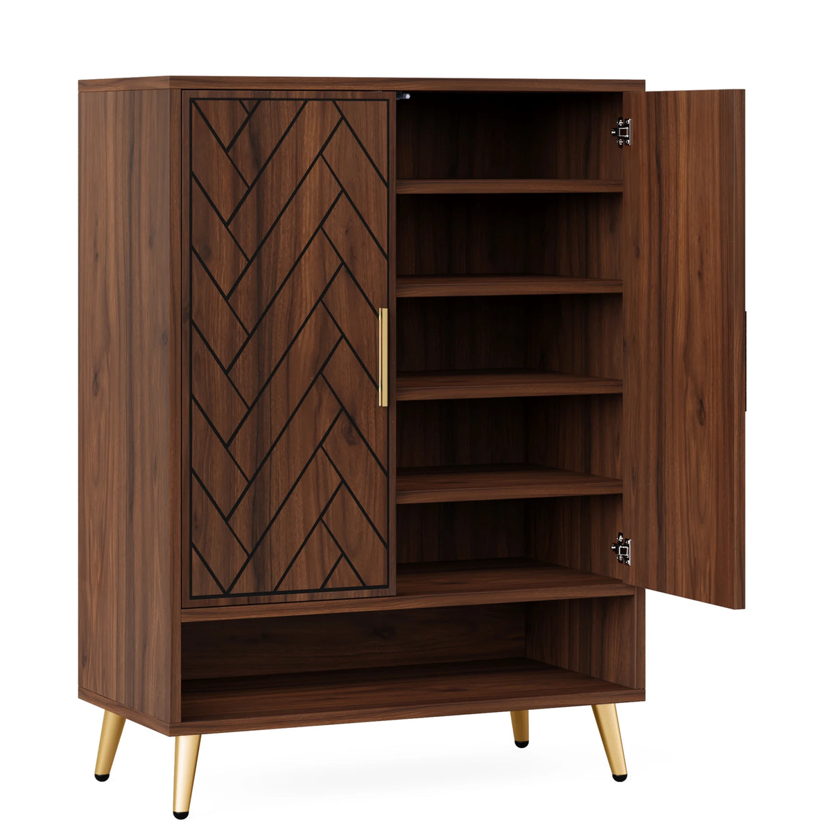 Tribesigns Walnut 6-Tier Shoe Cabinet with Doors