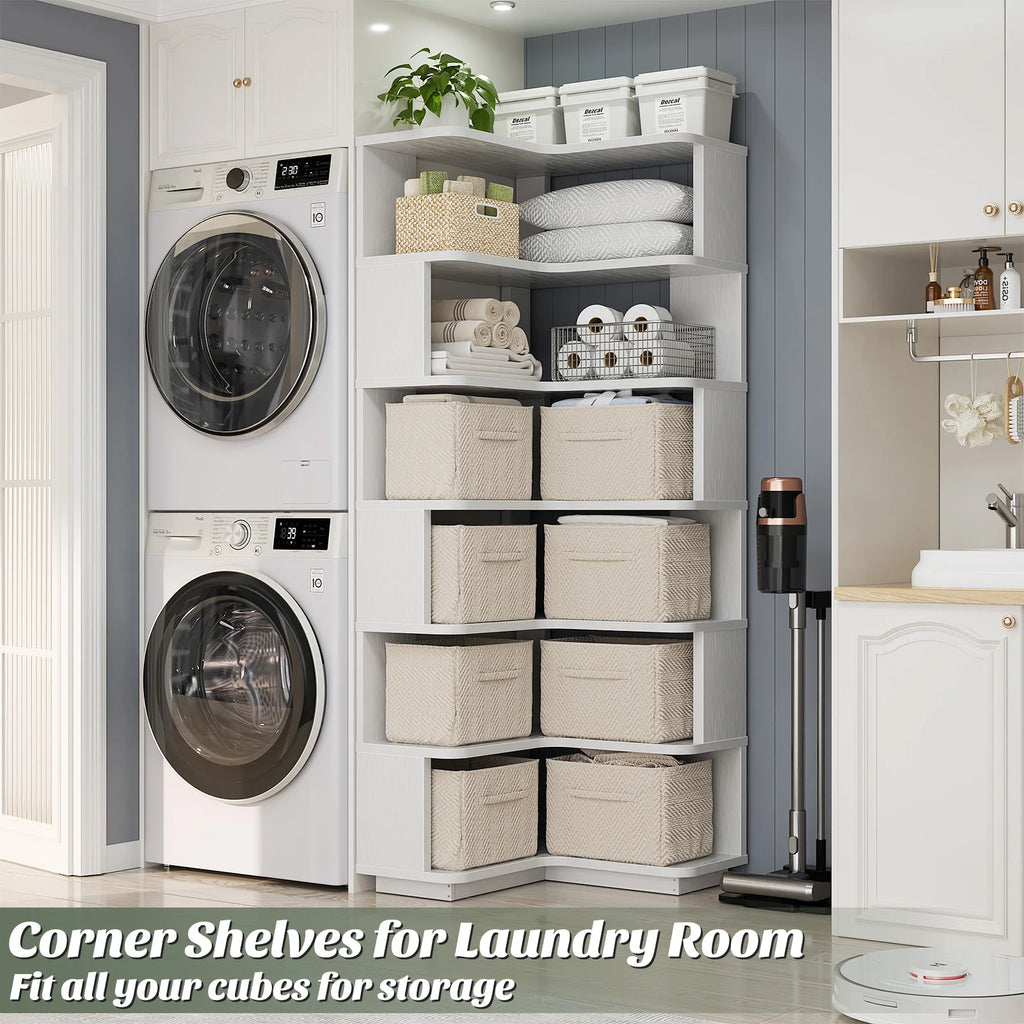 73" L-Shaped Corner Bookshelf — 7-Tier Display Stand