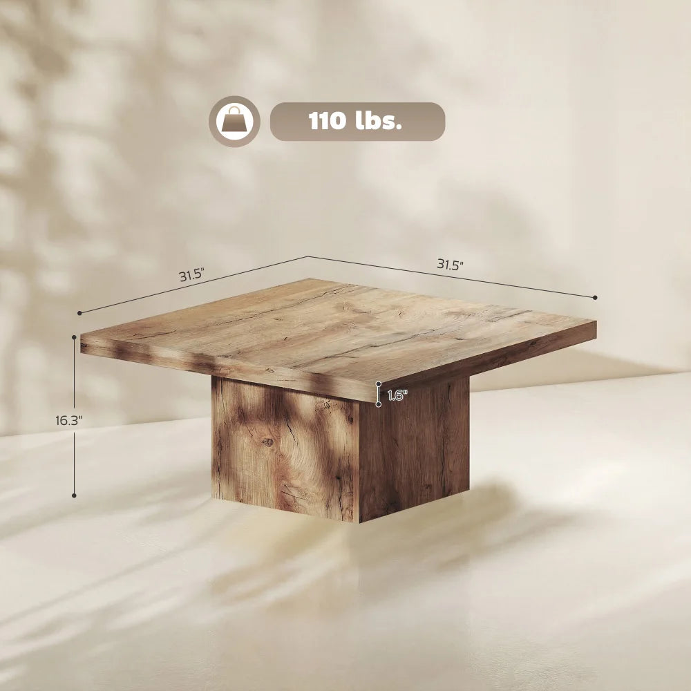 Modern Square Coffee Table — 31.5" Rustic Wood Grain