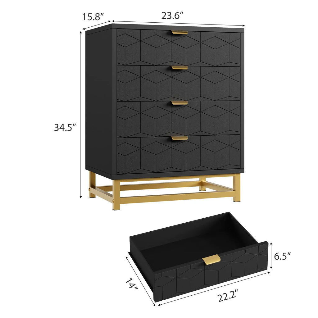 Modern 4-Drawer Dresser — Gold Metal Handles