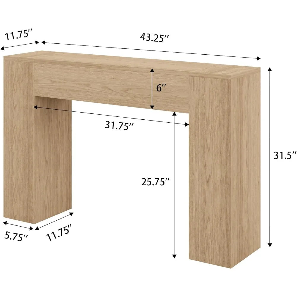 Narrow wood console table for entryway, 43 inches