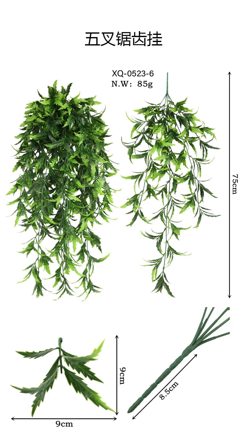 Persian fern Leaves Vines Home Room Decor Hanging Artificial Plant Plastic Leaf Grass Wedding Party Wall Balcony Decoration — image 13