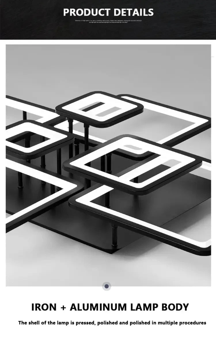 Black grid LED ceiling light — product detail view