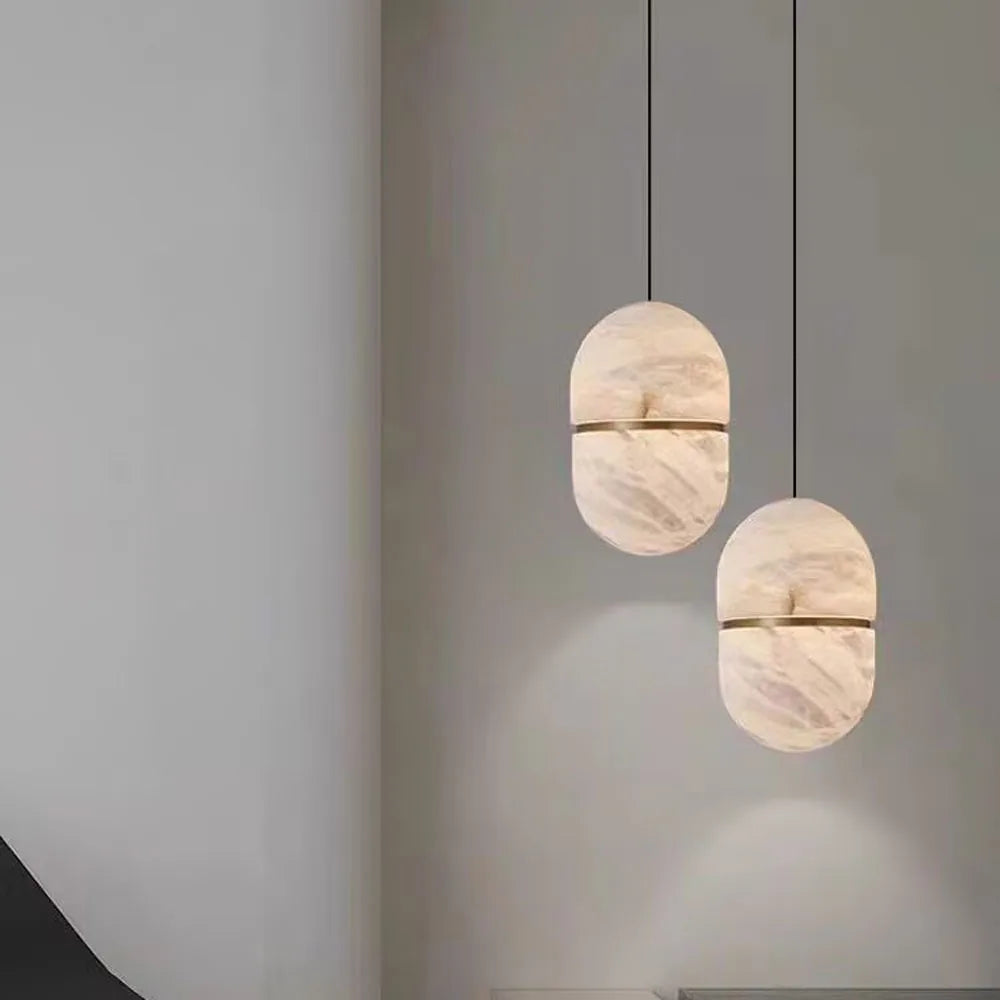 Sculptural Marble Chandelier - Brass & Alabaster