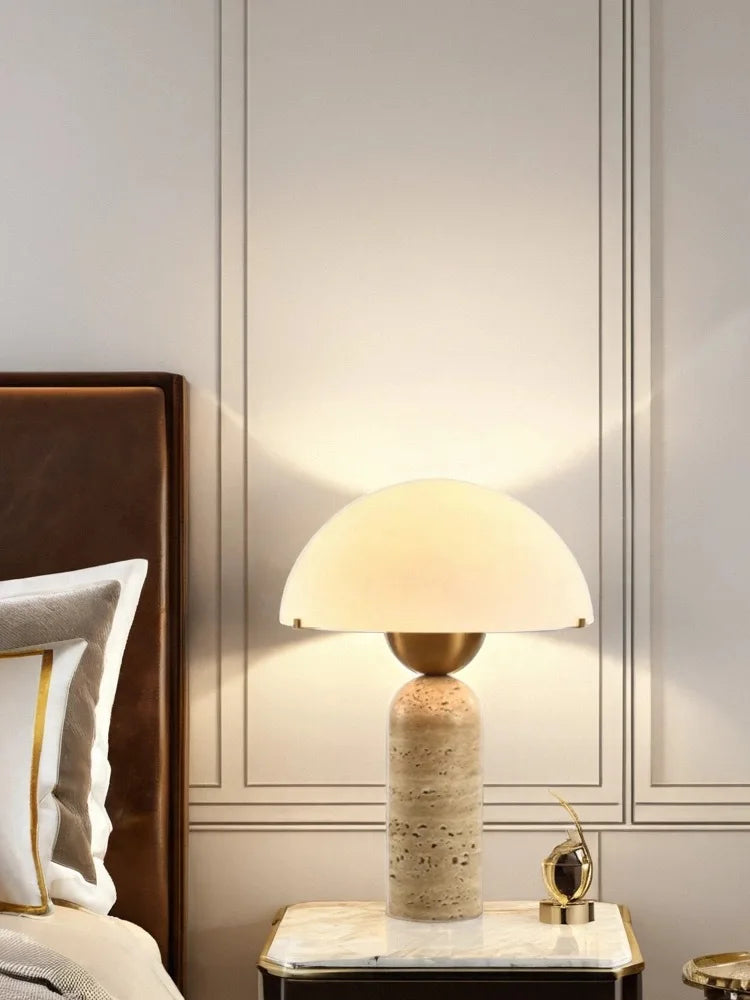 Natural Travertine Table Lamp — American-Style Glass Base