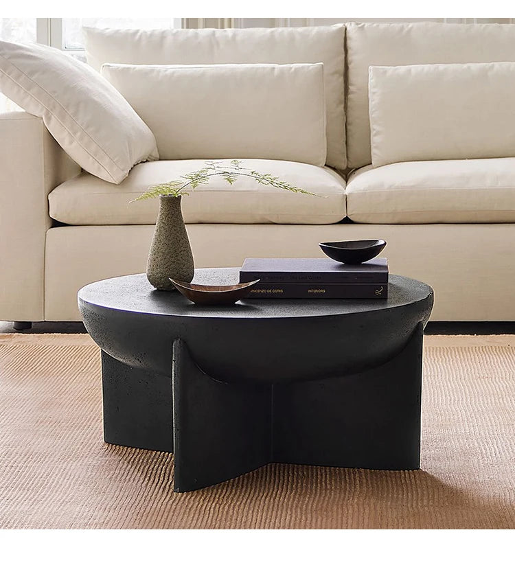Outdoor Cream Stone Side Table - Weatherproof Modern