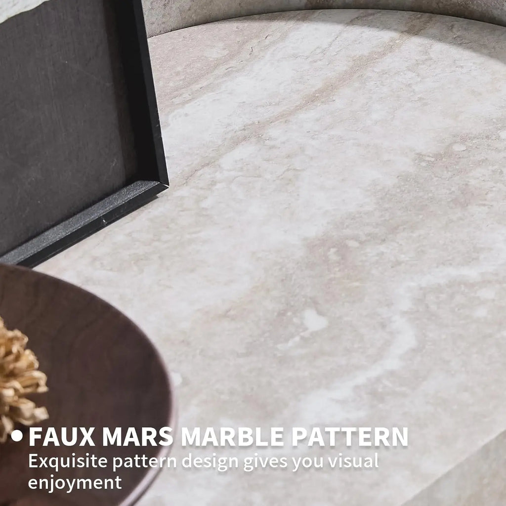 Faux marble console table with wood base and open shelf