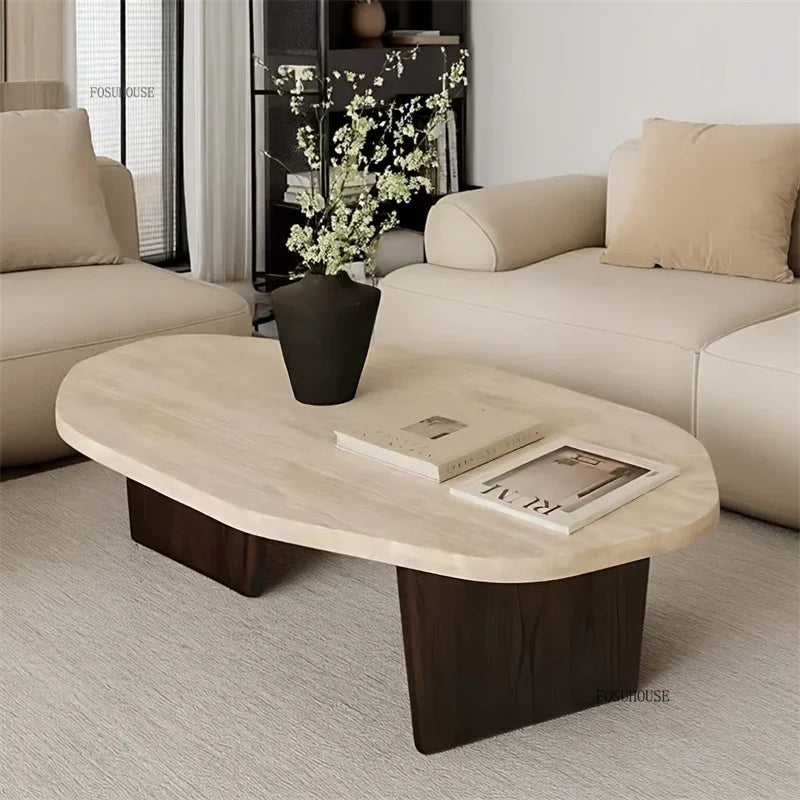 Natural wood low-profile coffee table — close-up finish detail