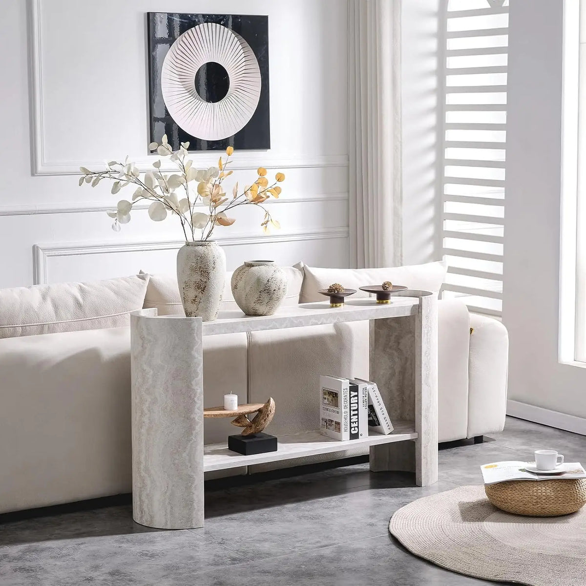Faux Marble Console Table with Shelf — 53"