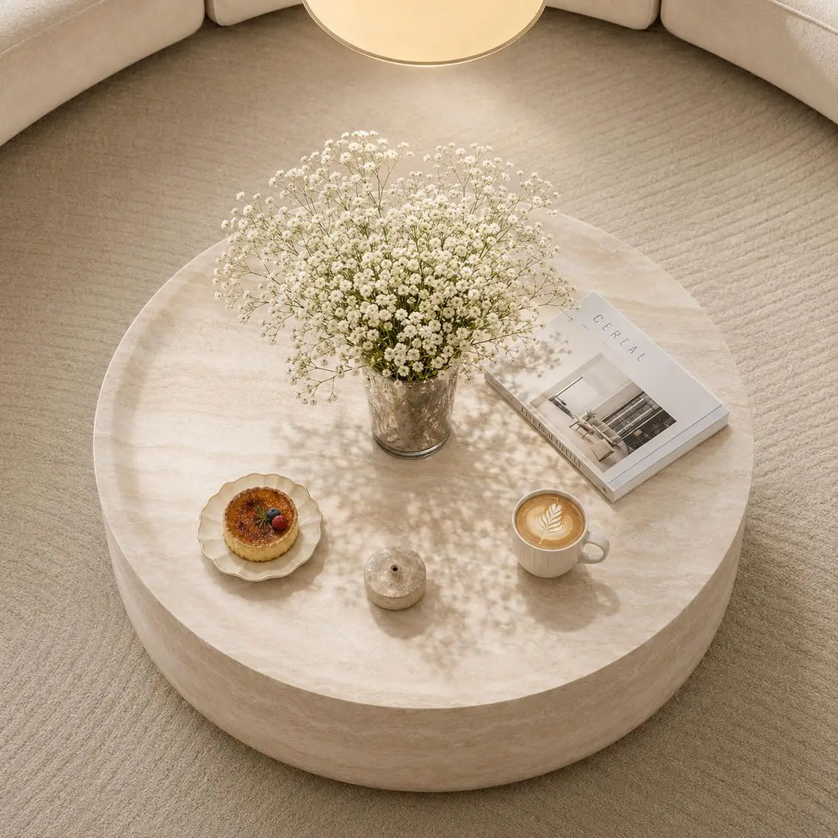 Travertine Round Coffee Table - Organic Modern