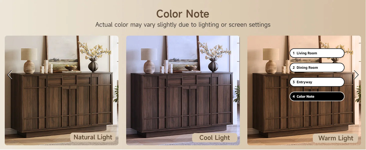 ONBRILL 55" Walnut Sideboard Buffet Cabinet with LED Lights