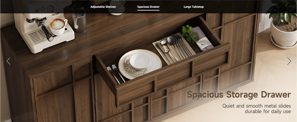 ONBRILL 55" Walnut Sideboard Buffet Cabinet with LED Lights