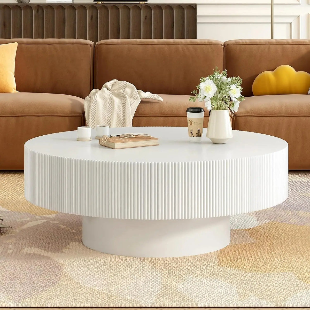 Drum Stone Coffee Table - Faux Marble Modern