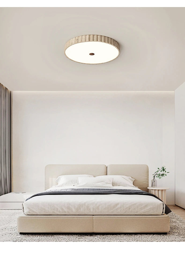 Travertine Full-Spectrum LED Ceiling Lamp — Natural Stone Pendant