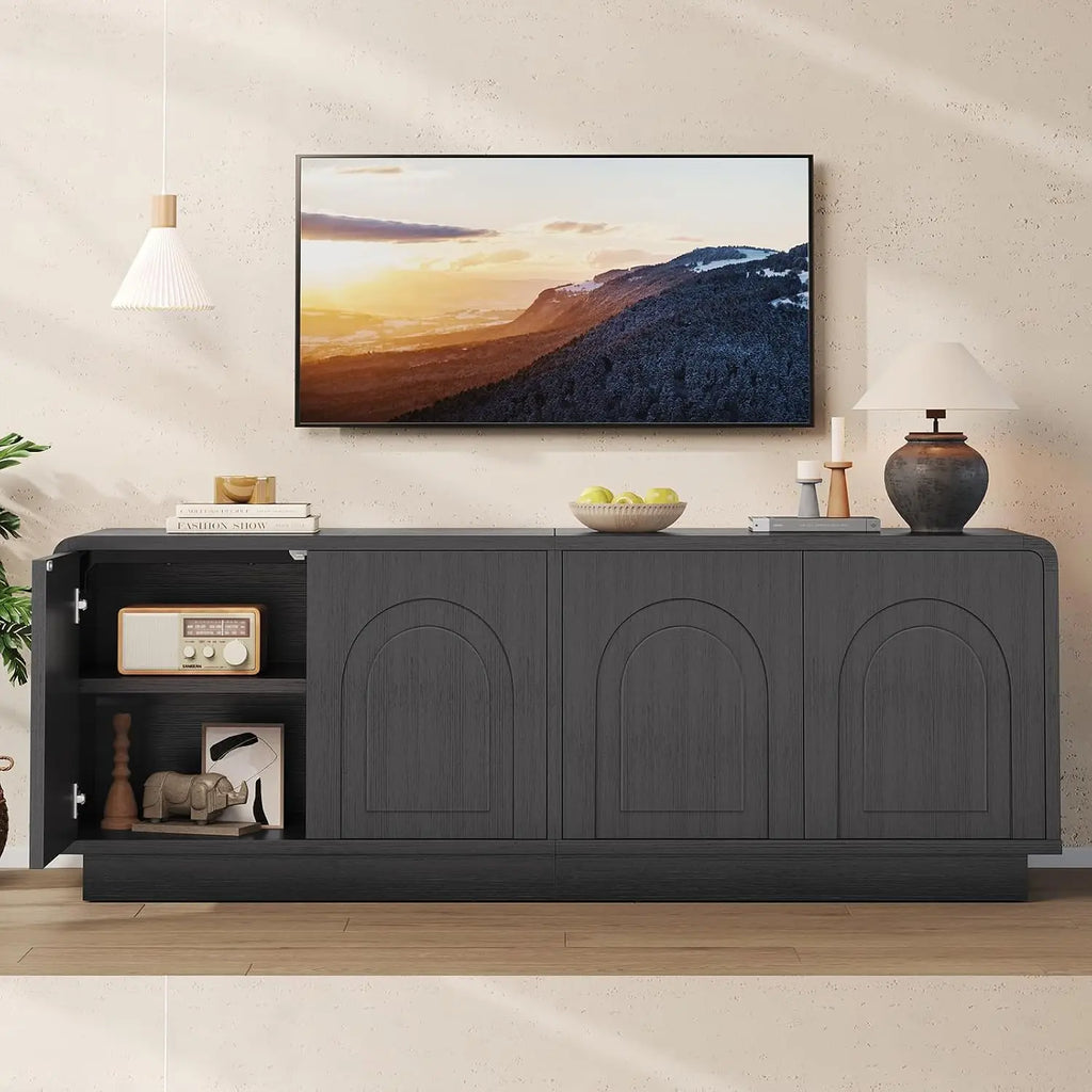 Mid-century arched TV stand with hidden storage