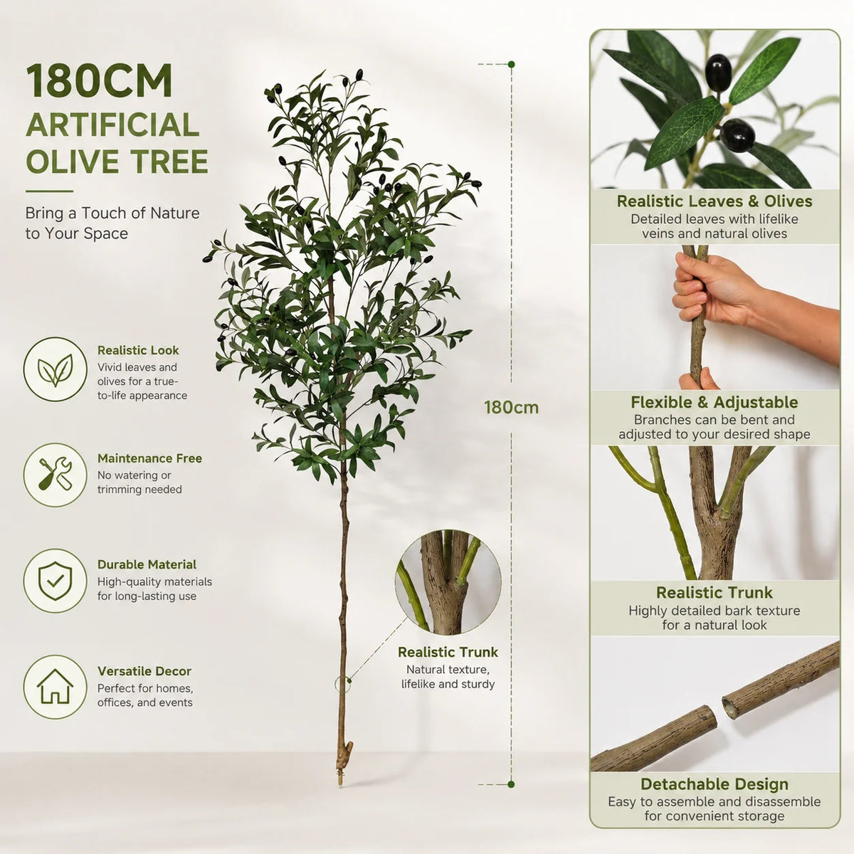 120-180cm Artificial Olive Tree Plant Indoor Outdoor Ornament Fake Plant for Home Garden Balcony Living Room Decoration — detail view