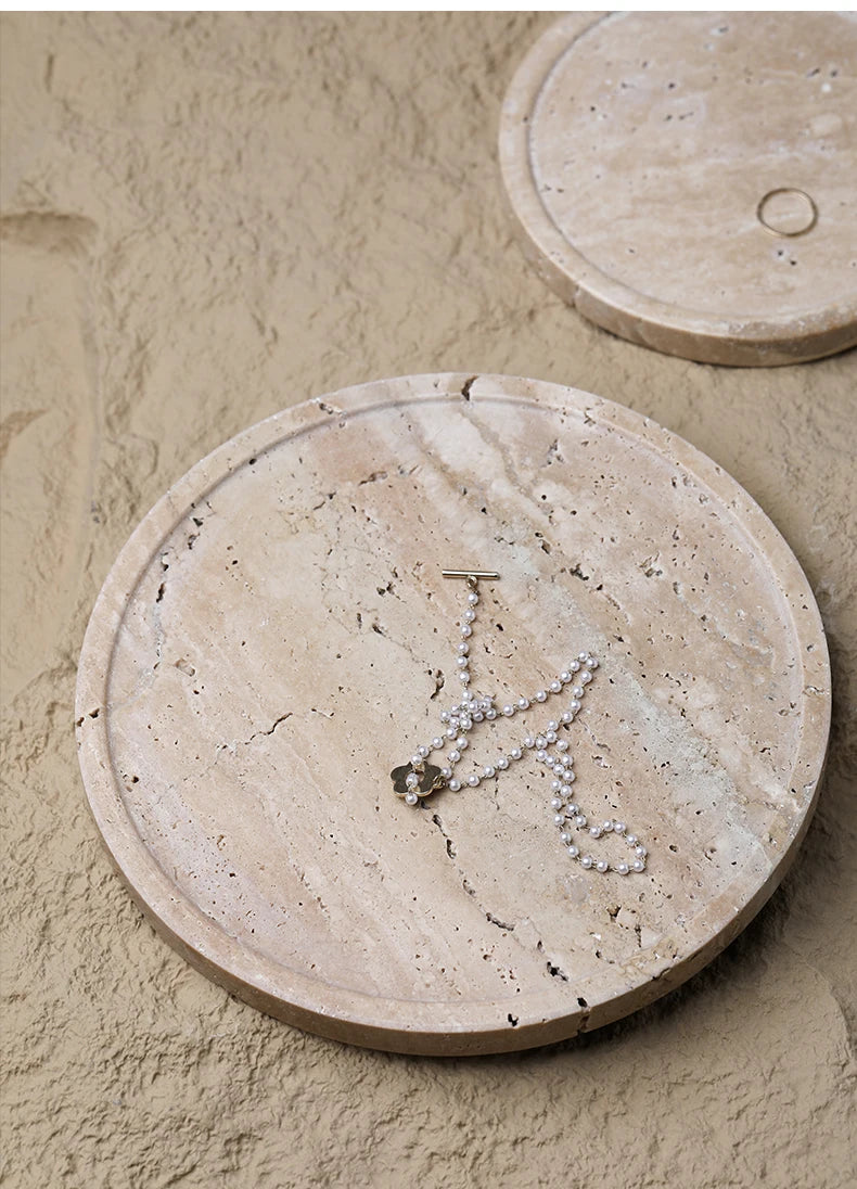 Travertine Vanity Tray — Multi-Size Marble Serving Tray