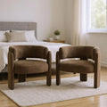 Brown Curved-Back Armchair — 3-Leg Reading Chair (Set of 2)