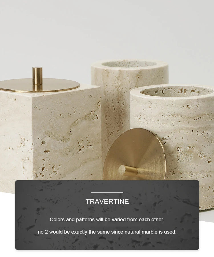 Travertine Bathroom Accessory Set — Soap, Tray & Tissue Box