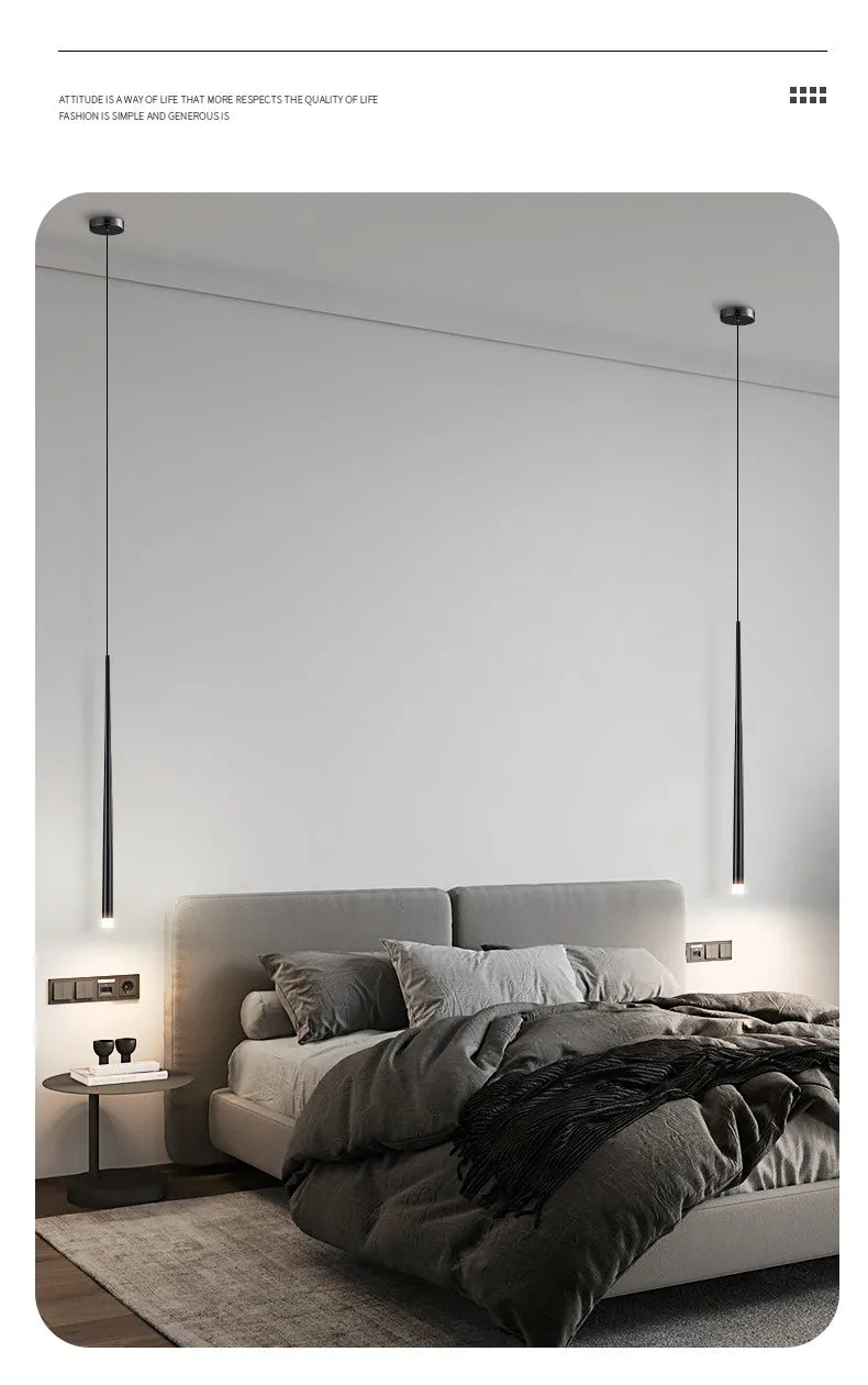 Bedside Chandelier Modern Minimalist Nordic Bedroom Minimalist Long Line Light Luxury Personality Creative Small Chandelier — room setting