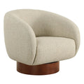 Oatmeal Boucle Swivel Accent Chair — Wood Base Armchair