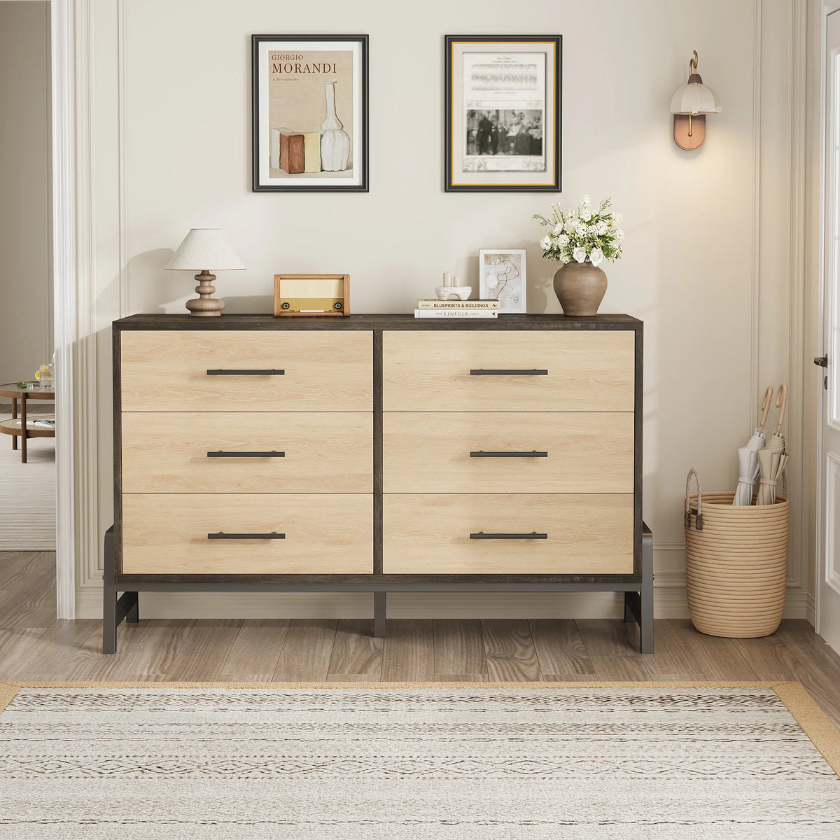 6-Drawer Entryway Storage Cabinet — Wide Wooden Dresser