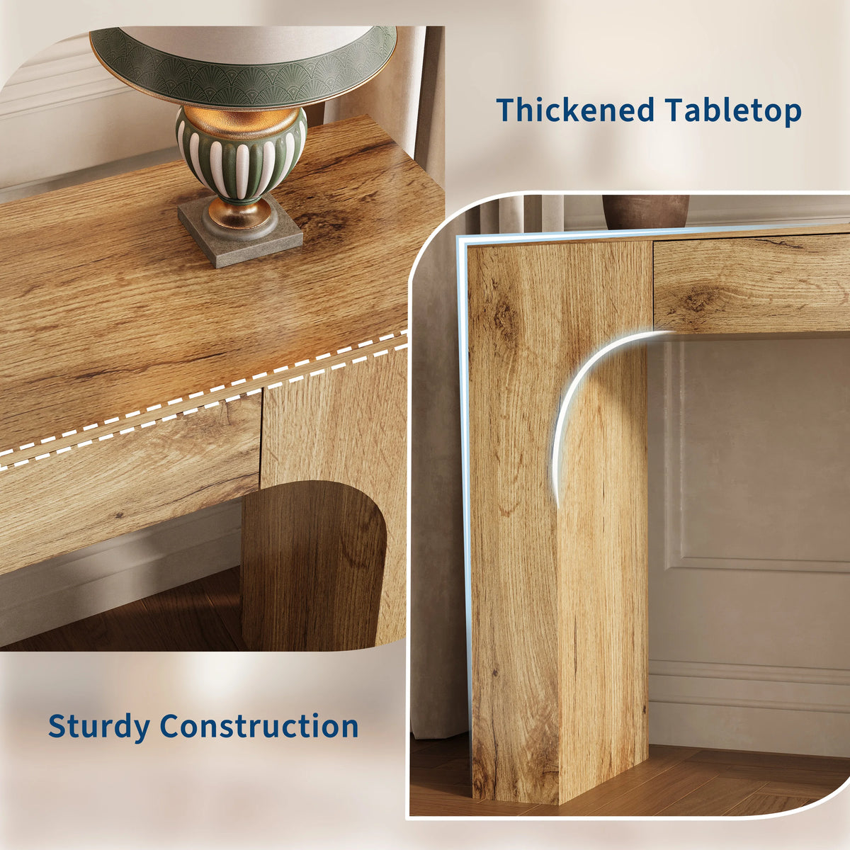 Wooden console table with drawer and industrial farmhouse styling