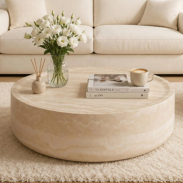 Travertine Round Coffee Table - Organic Modern — main product view